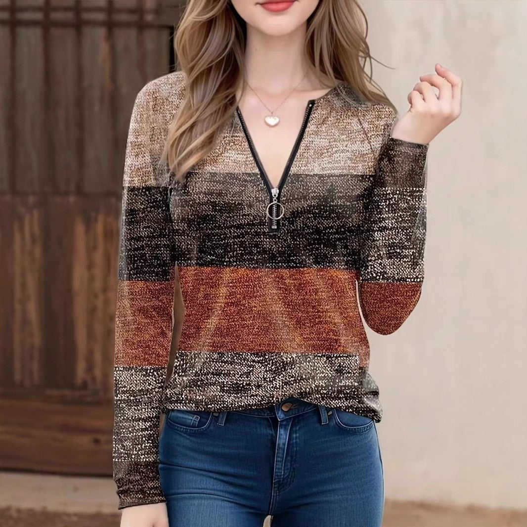 Damen Pullover mit Reissverschluss und strukturiertem Design EB