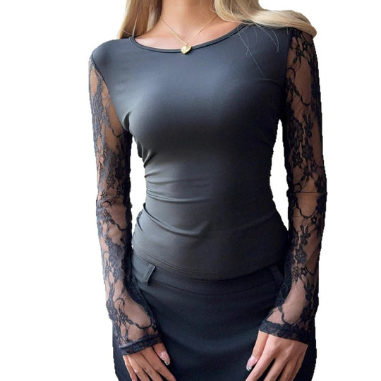 Damen Langarmshirt mit Spitzenärmeln EB