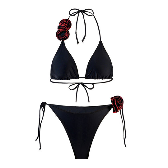 Damen Triangel-Bikini mit verspieltem Blumendesign und verstellbaren Trägern EB