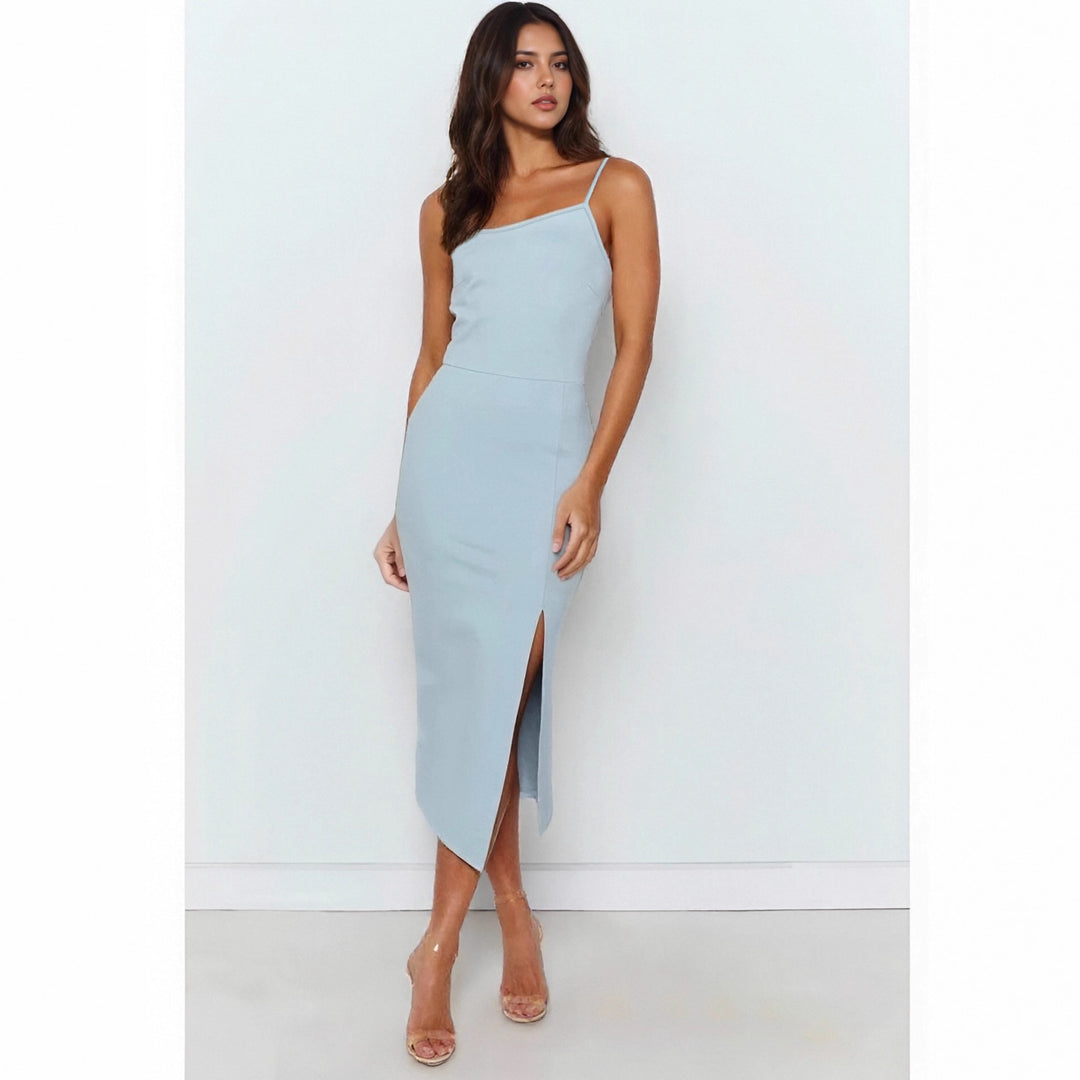 Damen Elegantes Midi-Kleid mit asymmetrischem Saum und Schlitz EB