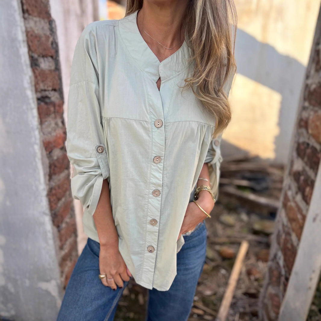 Damen Baumwollbluse mit Knopfleiste und bequemem Schnitt EB
