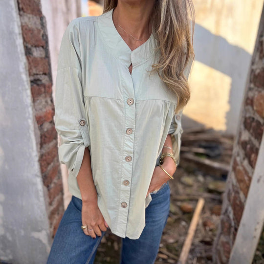 Damen Baumwollbluse mit Knopfleiste und bequemem Schnitt EB