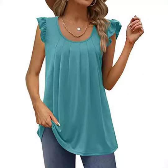 Damen luftiges Blusenshirt mit elegantem Rüschendesign EB