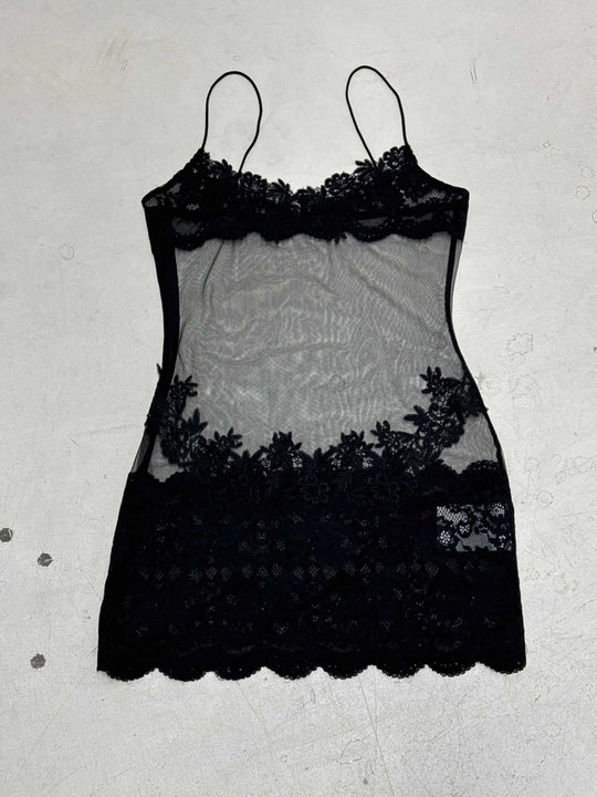 Damen Elegantes transparentes Spitzen-Nachtkleid mit verführerischen Akzenten EB