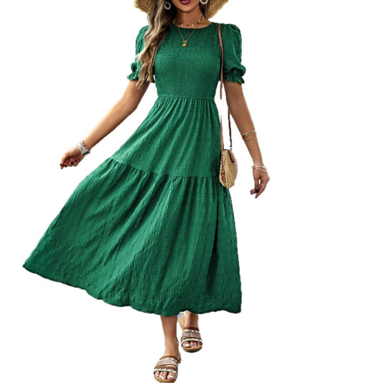 Damen Midikleid mit elastischem Taillenbund und schwingendem Rock EB