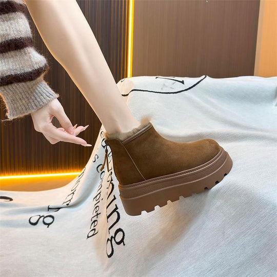 Damen modische Ankle-Boots mit flauschigem Innenfutter und rutschfester Sohle EB