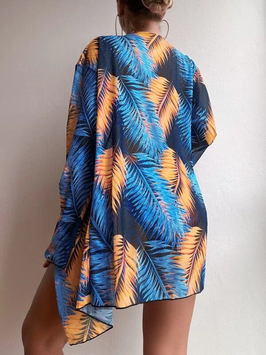 Damen Bandeau-Bikini mit floralem Design und passendem Kimono EB