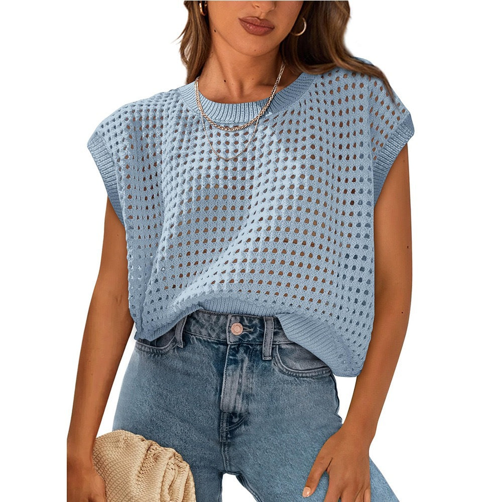 Damen lässiges Stricktop mit luftiger Lochstruktur EB