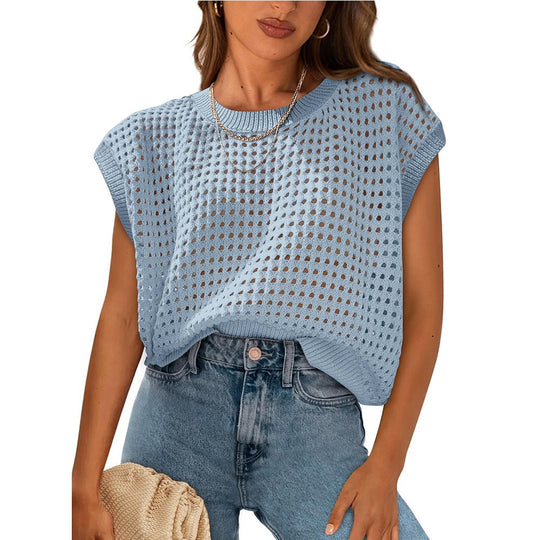 Damen lässiges Stricktop mit luftiger Lochstruktur EB