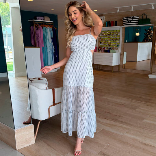 Damen Maxikleid mit ausgeschnittenen Details und gerafftem Volant EB