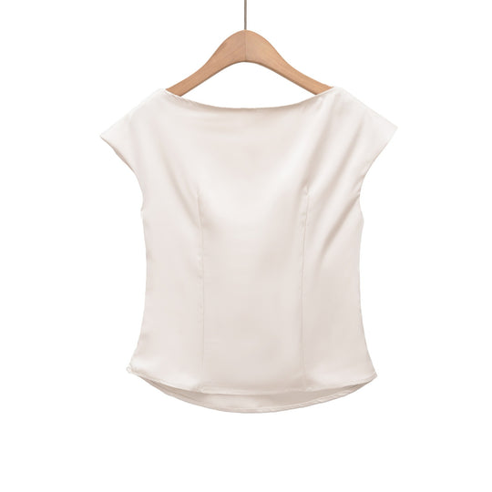 Damen elegante Satinbluse mit raffiniertem Wasserfall-Ausschnitt EB
