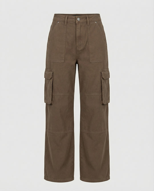 Damen tiefer geschnittene Workwear-Cargohose mit extra weitem Bein, überlappenden Klappfächern und Knieabsteppungen EB