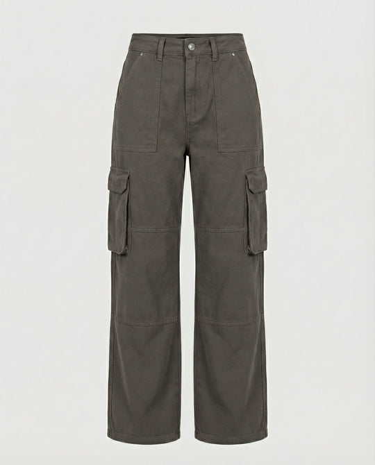 Damen tiefer geschnittene Workwear-Cargohose mit extra weitem Bein, überlappenden Klappfächern und Knieabsteppungen EB