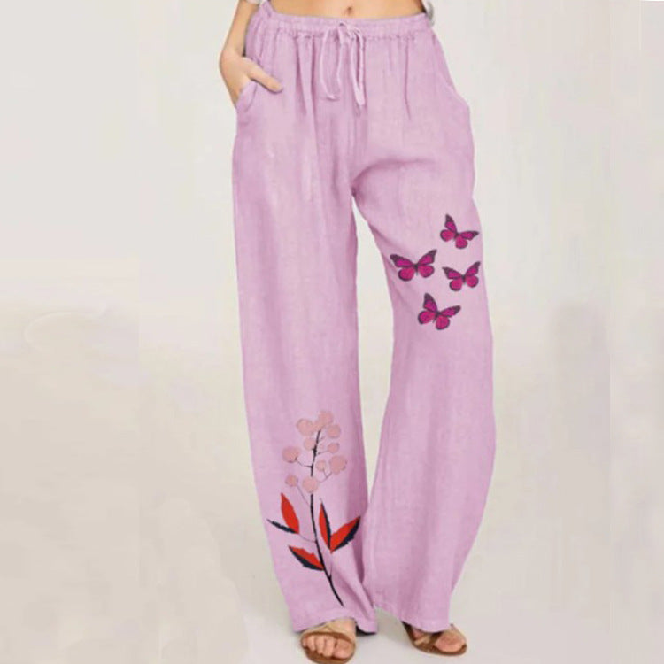 Damen weite Sommerhose mit buntem floralem Druck EB