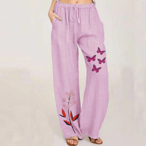 Damen weite Sommerhose mit buntem floralem Druck EB