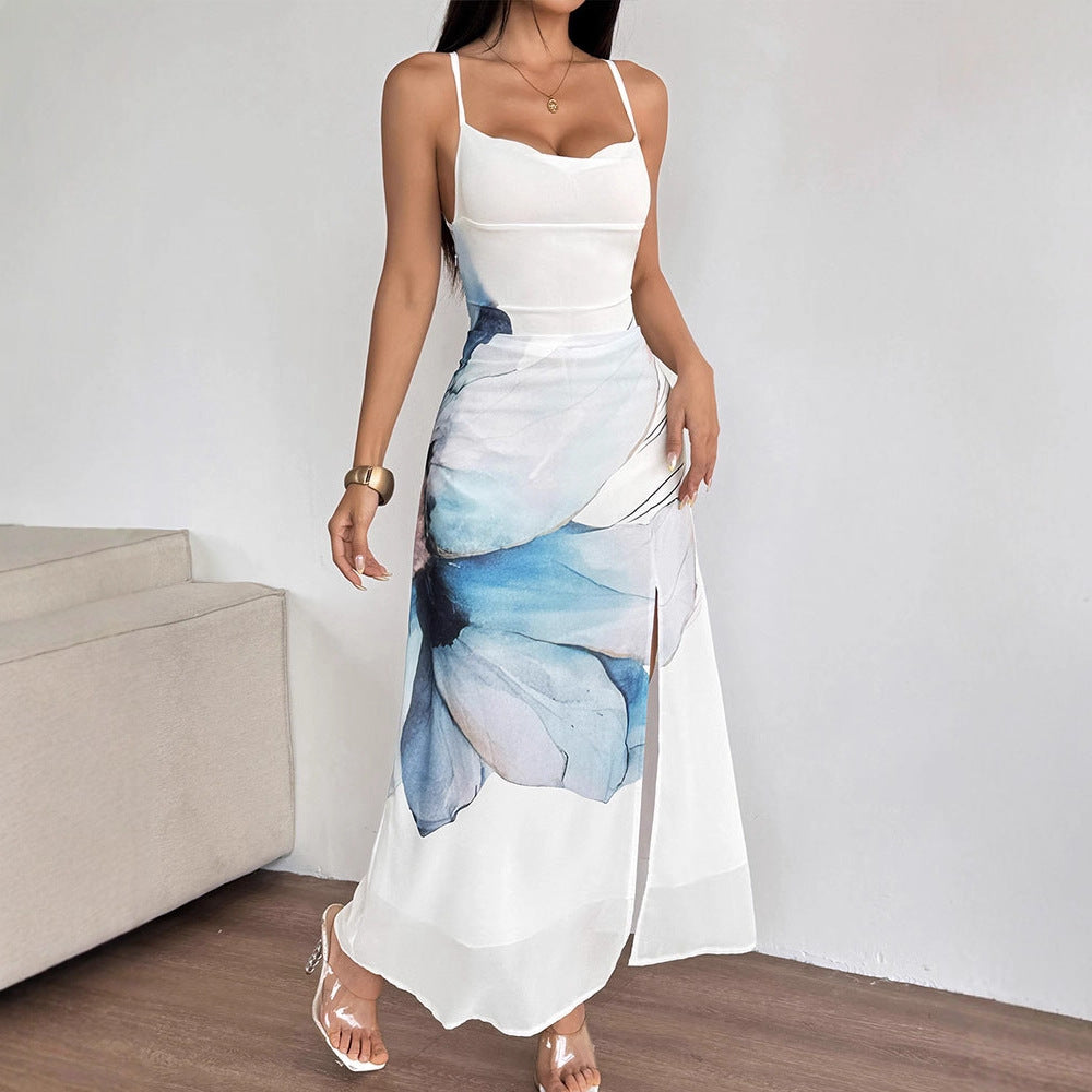Damen Maxikleid mit zartem Blumenmotiv und spielerischen Spaghettiträgern EB
