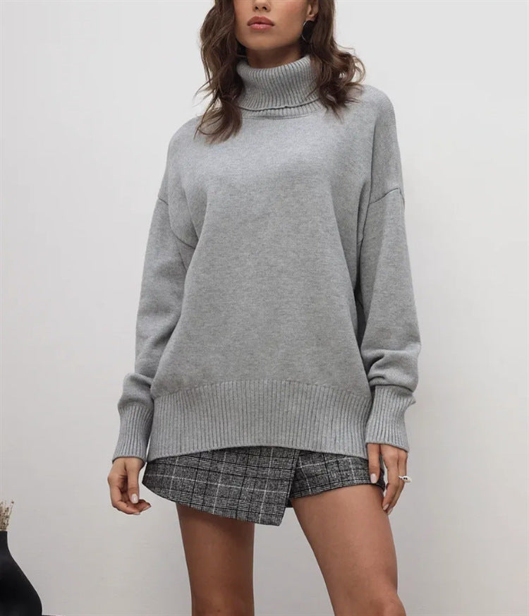Damen Boxy-Rollkragenpullover aus feinem Feinstrick mit überschnittener Schulter EB