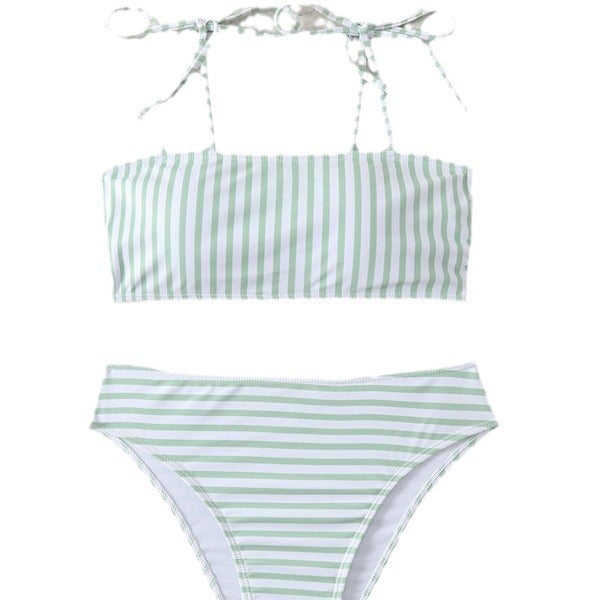 Damen Hochgeschnittener Bikini mit modischen Streifen und verstellbaren Trägern EB