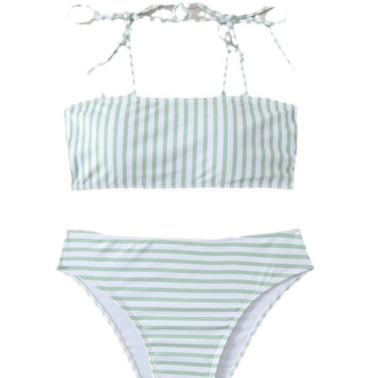 Damen Hochgeschnittener Bikini mit modischen Streifen und verstellbaren Trägern EB