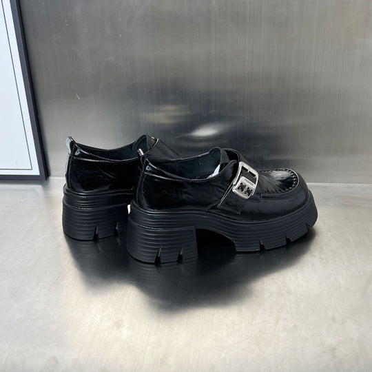 Damen elegante Schnürschuhe mit klobiger Sohle und modischen Schnallen EB