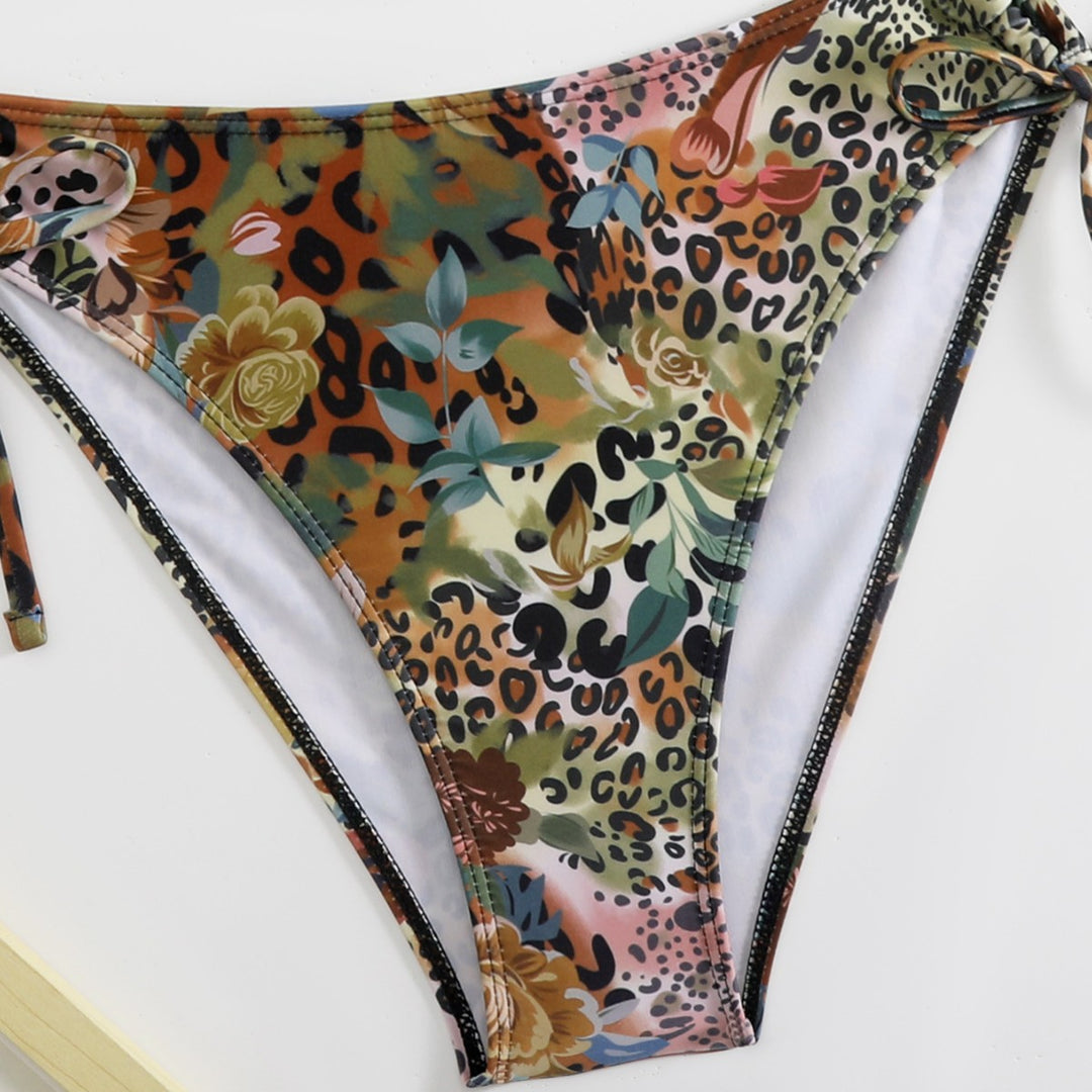 Damen Triangel-Bikini-Set mit floralem Leopardenmuster EB