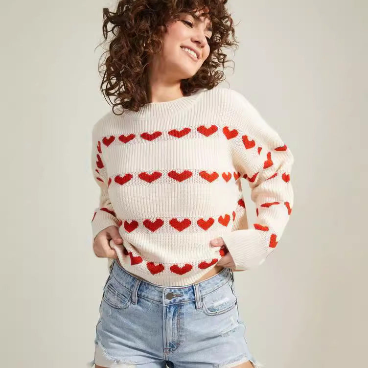 Damen gemütlicher Pullover mit Herzmuster EB