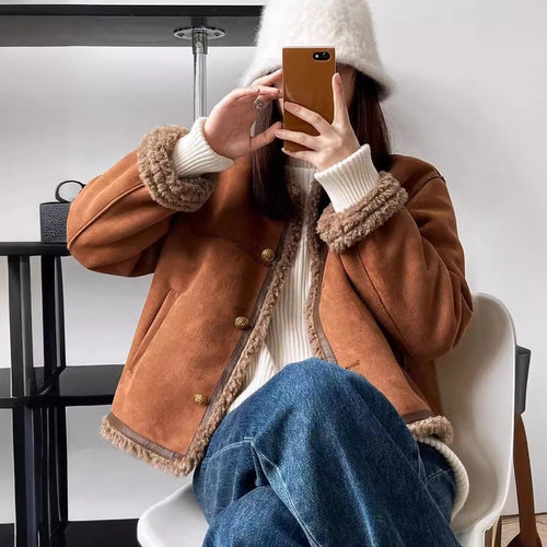 Damen Kunstlederjacke mit kuscheligem Teddyfutter EB
