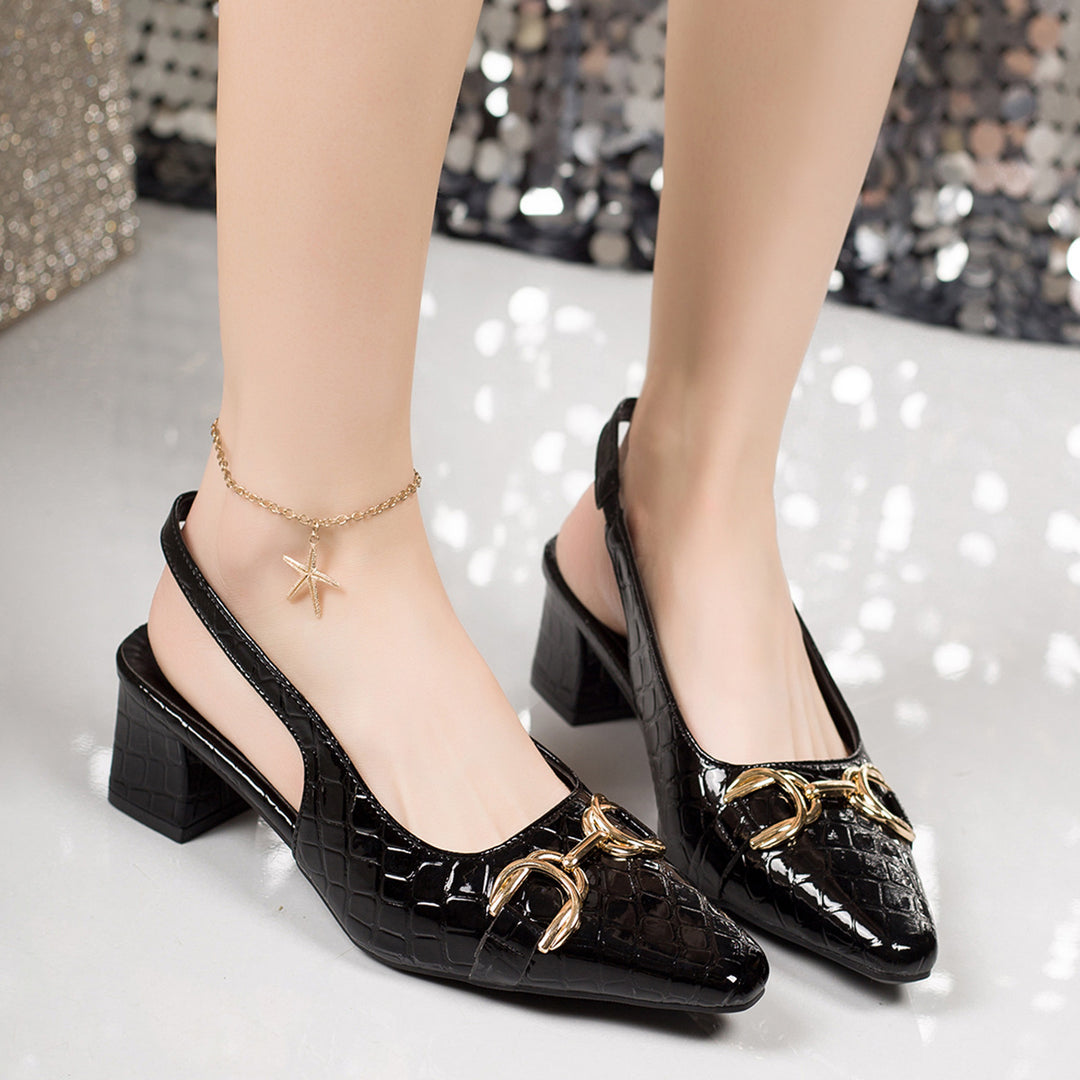 Damen Slingback-Pantoletten mit eleganter Krokoprägung und goldener Schnalle EB