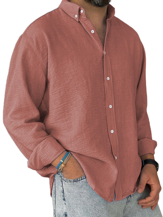 Herren nan leichtes Baumwoll-Leinen-Hemd mit Button-Down-Kragen und entspannter Relaxed-Fit EB