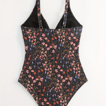 Damen eleganter und figurbetonter Badeanzug mit floralem Design EB
