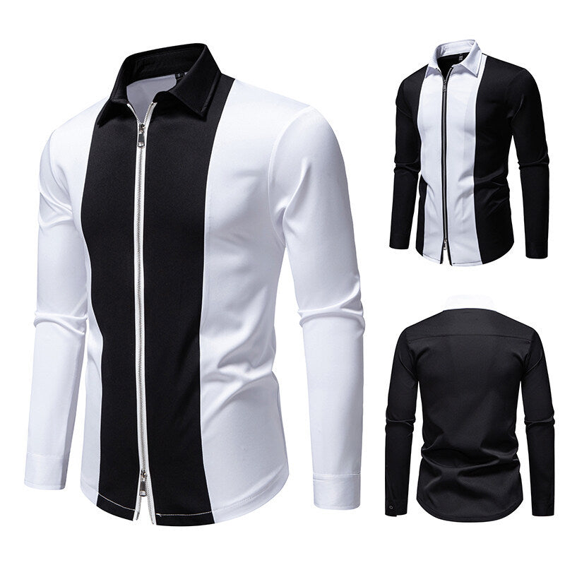 Herren modisches Langarmshirt mit stylischem Stehkragen und kontrastierenden Paspeln EB