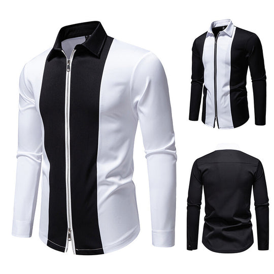 Herren modisches Langarmshirt mit stylischem Stehkragen und kontrastierenden Paspeln EB