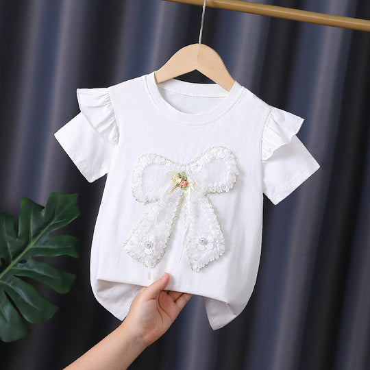 Mädchen T-Shirt mit dekorativem Rüschendesign und kunstvollem Schleifenmotiv EB