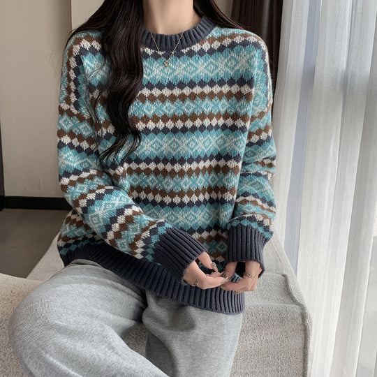Damen Pullover mit geometrischem Norwegermuster und Lockere Passform EB