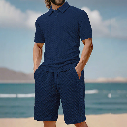 Herren elegantes Sport-Set mit strukturierter Oberfläche und bequemem Kurzarm-Polo EB