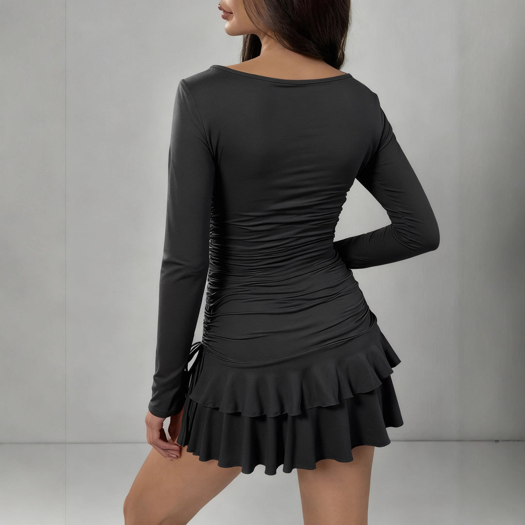 Damen Figurbetontes Minikleid mit Rüschendetails und seitlichen Bindebändern EB