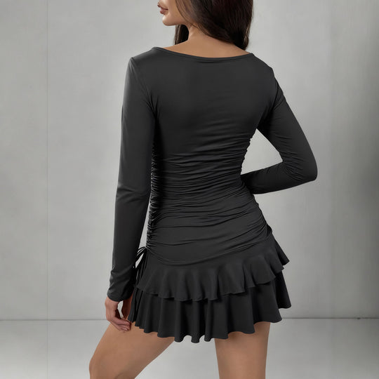 Damen Figurbetontes Minikleid mit Rüschendetails und seitlichen Bindebändern EB