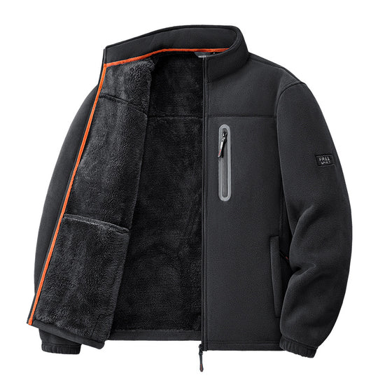 Herren nan Thermo-Fleecejacke mit hochflorigem Teddyfutter, Brust-Reißverschlusstasche und winddichter Front EB