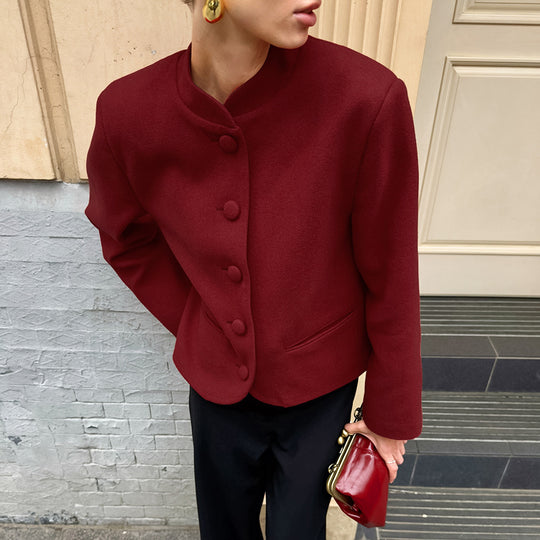 Damen Modische Jacke mit hochgeschlossenem Kragen und Knopfdetails EB
