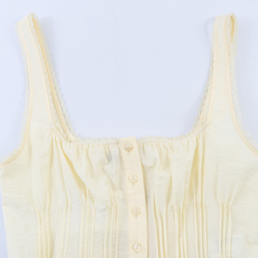 Damen-Crop-Top mit feinen Falten und Zierknöpfen EB