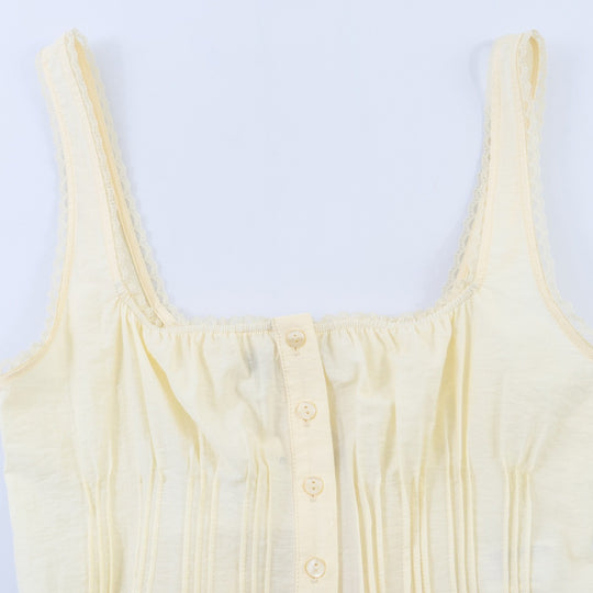 Damen-Crop-Top mit feinen Falten und Zierknöpfen EB