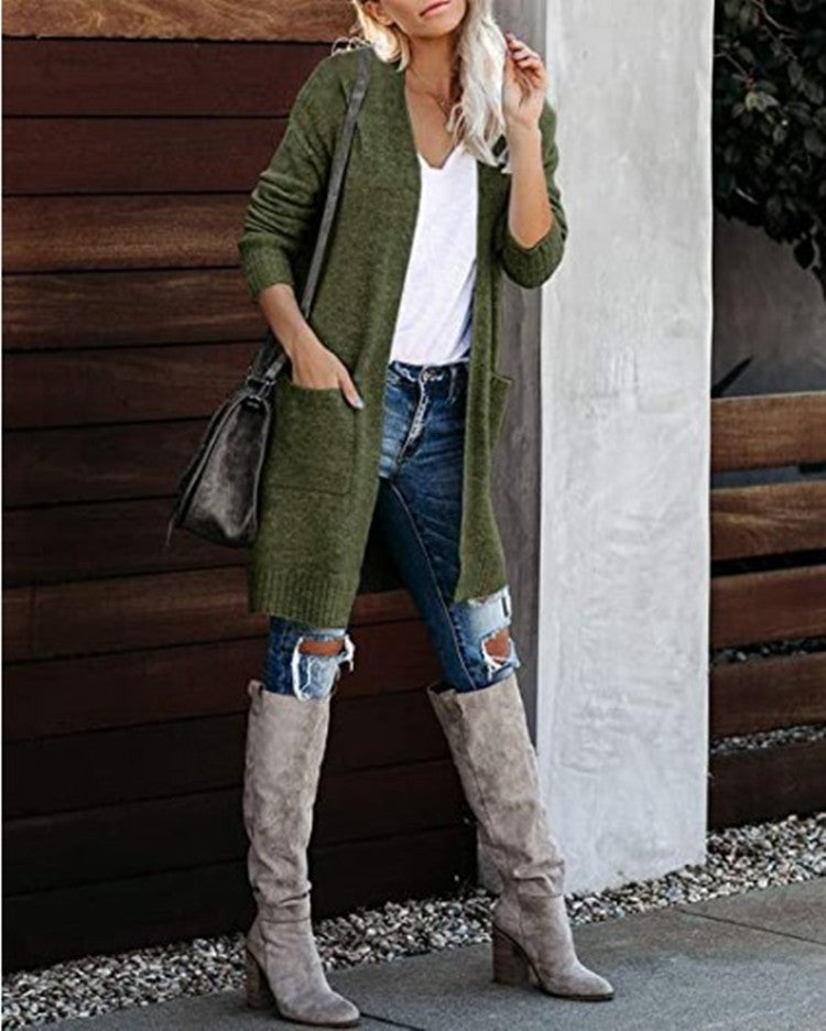 Damen Lange Strickjacke mit offenem Schnitt und lässigem Design EB