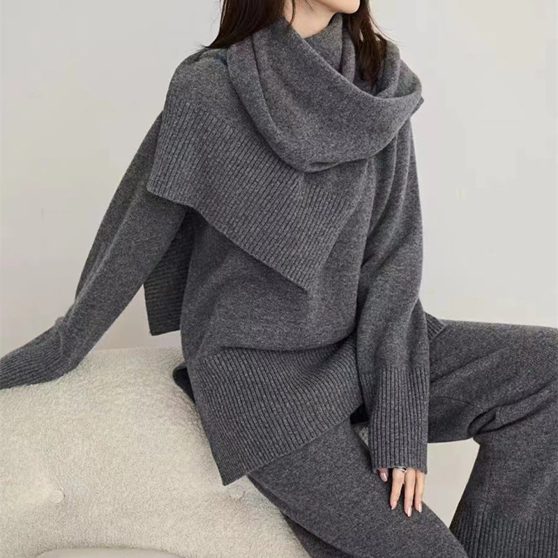 Damen Strickensemble mit locker sitzendem Pullover und weit geschnittener Hose EB