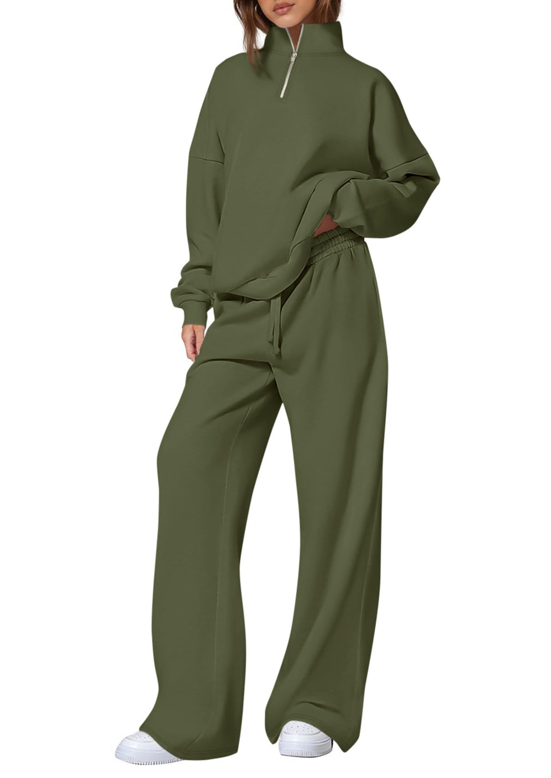 Damen nan oversized Jogginganzug mit Stehkragen halbem Reißverschluss und weitem Bein EB