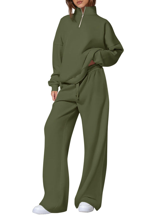 Damen nan oversized Jogginganzug mit Stehkragen halbem Reißverschluss und weitem Bein EB