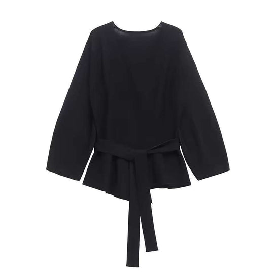 Damen Taillierte Bluse mit Wickelgürtel und Schößchen EB