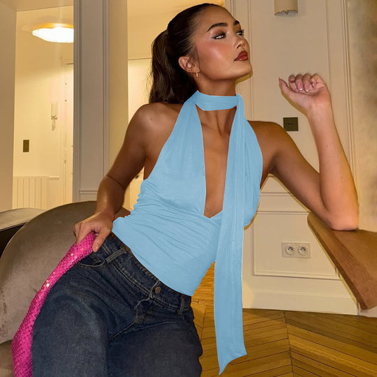 Damen Halterneck-Oberteil mit raffiniertem Schlaufen-Design EB