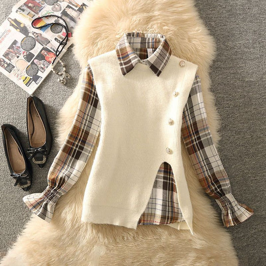 Damen Strickweste mit elegantem V-Ausschnitt und Knopfdetails EB