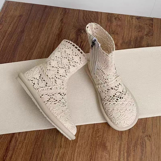 Damen Häkelstiefeletten mit atmungsaktiver Sohle und modischem Reißverschluss EB