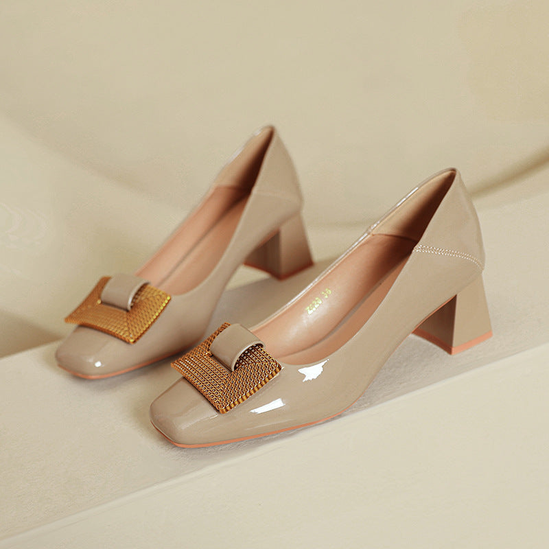 Damen Elegante Blockabsatz-Pumps mit verzierter Schnalle EB